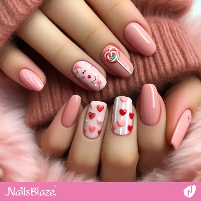 Candy Heart and Lollipop Nail Design | Valentine Nails - NB2279